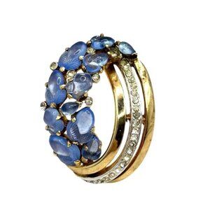 Crown Trifari Alfred Philippe Blue Moonstone Fruit Salad Fur Clip or Brooch READ